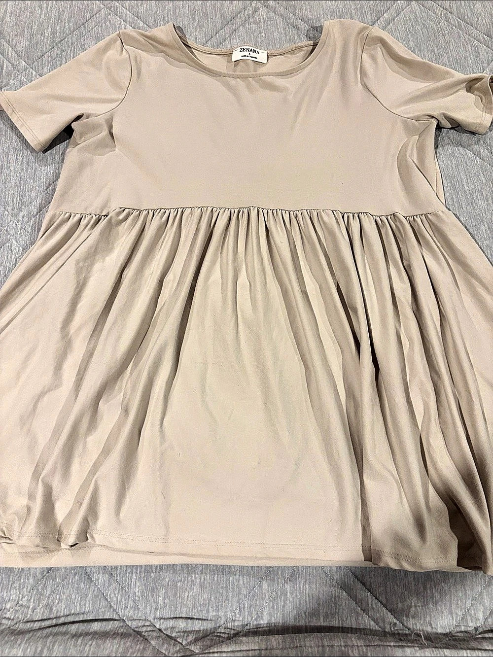 ZENANA Tiered Babydoll Tunic Top Beige Large